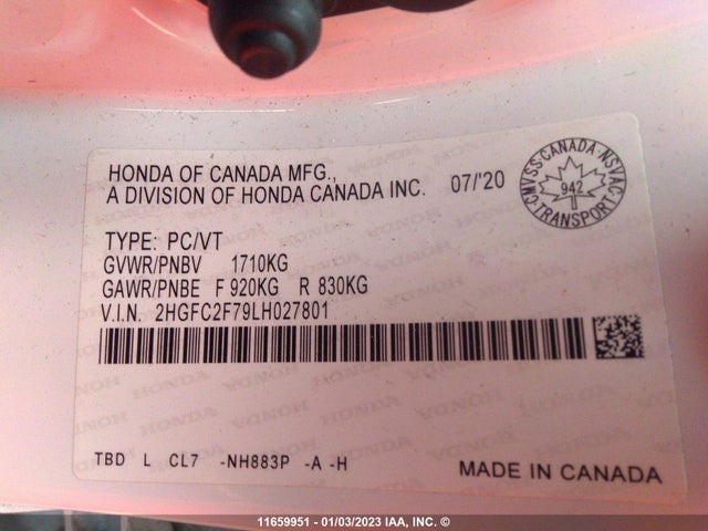 Honda Civic Ex 4dr 2020 2HGFC2F79LH027801 Image 10