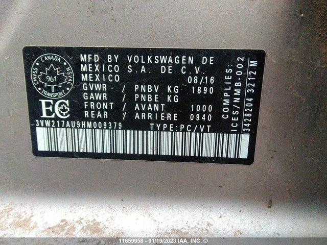 3VW217AU9HM009379 Volkswagen Golf S/wolfsburg/se/sel