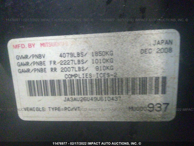 JA3AU26U49U610437 Mitsubishi Lancer Es/es Sport