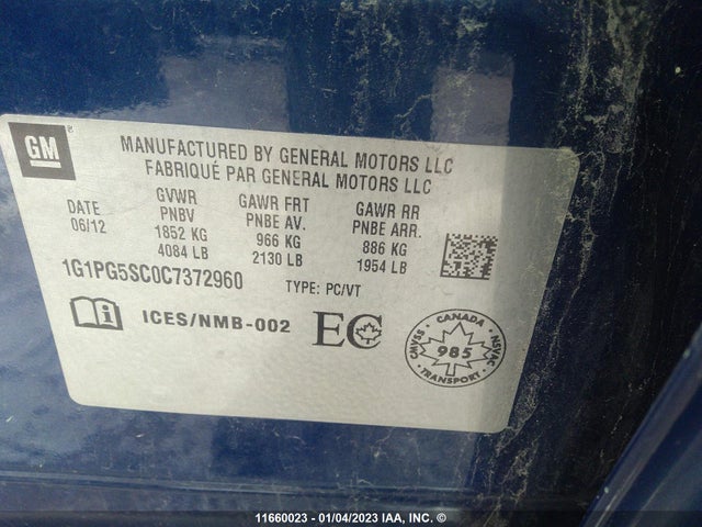Chevrolet CRUZE LT 2012 1G1PG5SC0C7372960 Image 10