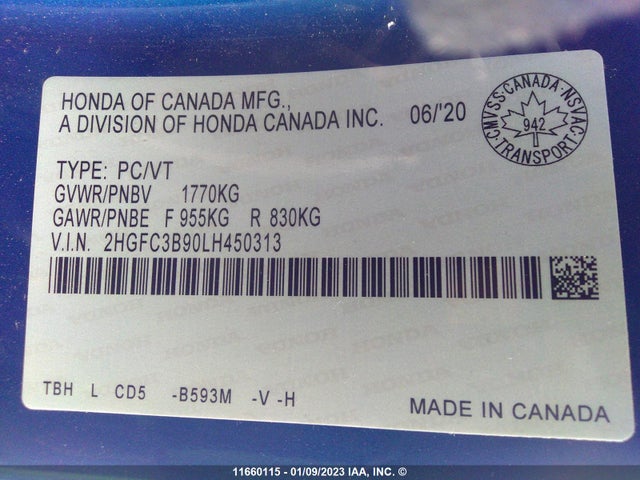Honda Civic Touring 2020 2HGFC3B90LH450313 Image 9