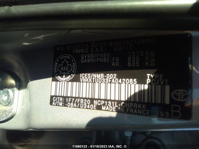 Toyota Yaris 2015 VNKKTUD33FA042085 Image 9
