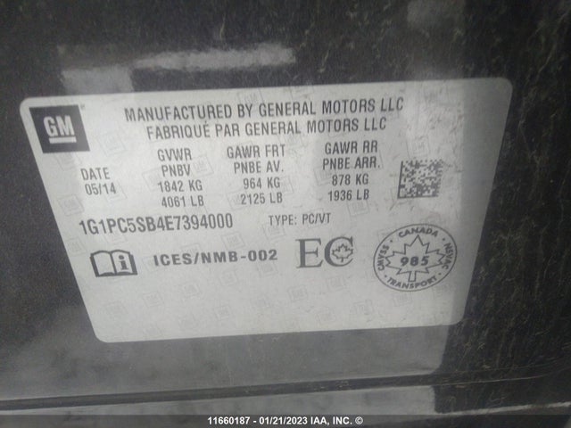 Chevrolet CRUZE LT 2014 1G1PC5SB4E7394000 Image 9
