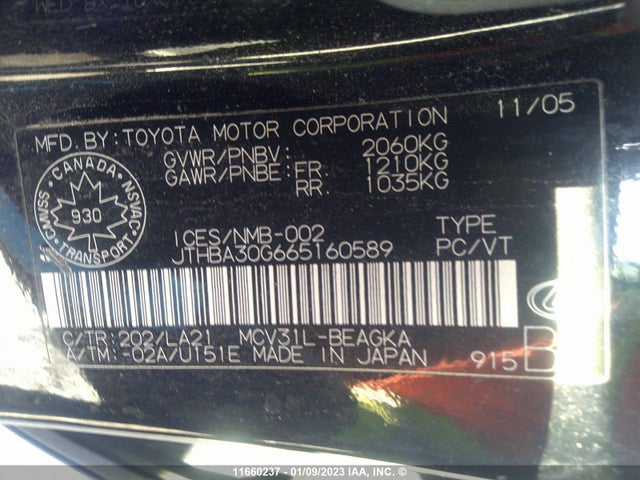 JTHBA30G665160589 Lexus ES 330
