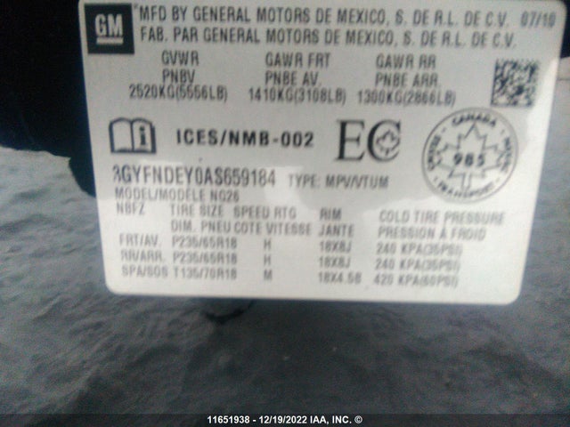3GYFNDEY0AS659184 Cadillac Srx Luxury Collection