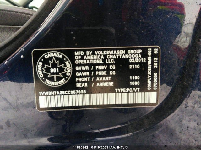 Volkswagen Passat 2012 1VWBN7A35CC057838 Image 9