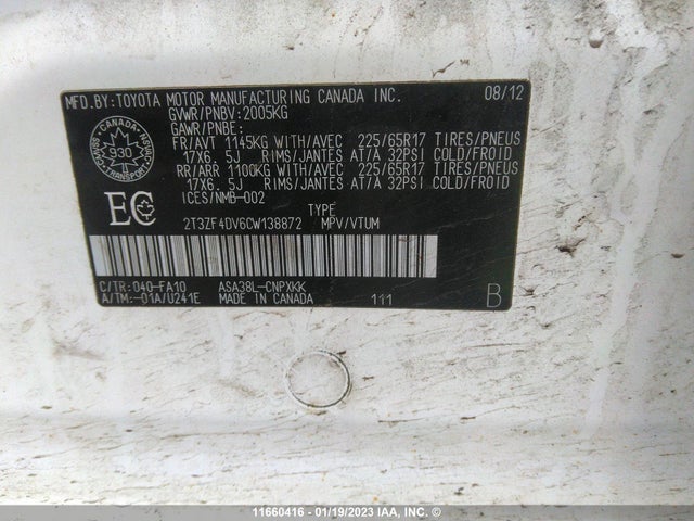 Toyota RAV4 2012 2T3ZF4DV6CW138872 Image 9