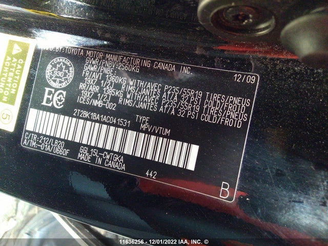 2T2BK1BA1AC041531 Lexus RX 350