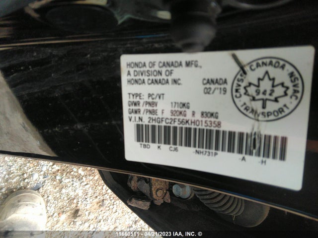 Honda Civic Lx 2019 2HGFC2F56KH015358 Image 9