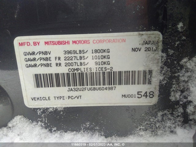 JA32U2FU6BU604987 Mitsubishi Lancer Es/es Sport