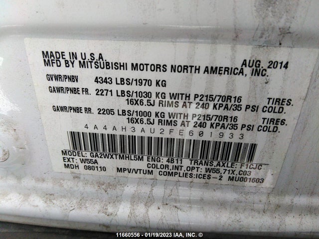 4A4AH3AU2FE601933 Mitsubishi Rvr Se/es