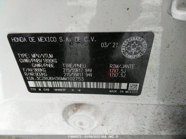 Honda HR-V LX 2021 3CZRU6H36MM102753 Image 10