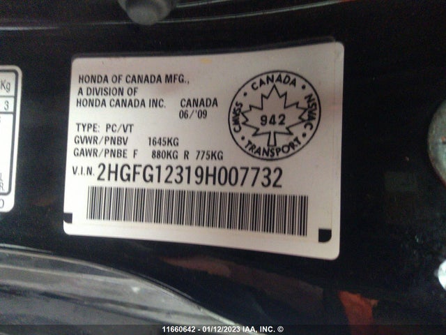 Honda Civic 2009 2HGFG12319H007732 Image 10
