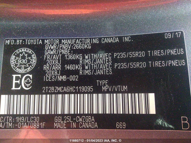 2T2BZMCA6HC119095 Lexus Rx 350/base/f Sport
