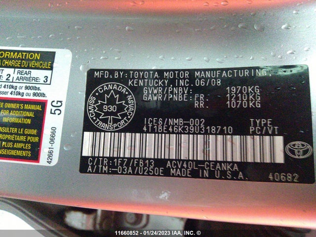 Toyota CAMRY 2009 4T1BE46K39U318710 Image 10