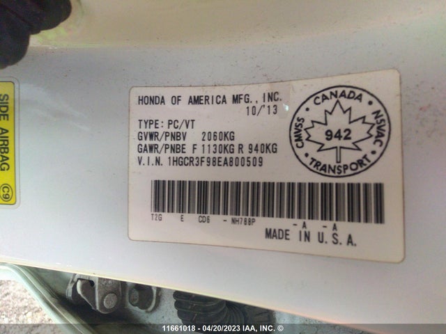 Honda Accord Touring 2014 1HGCR3F98EA800509 Image 9