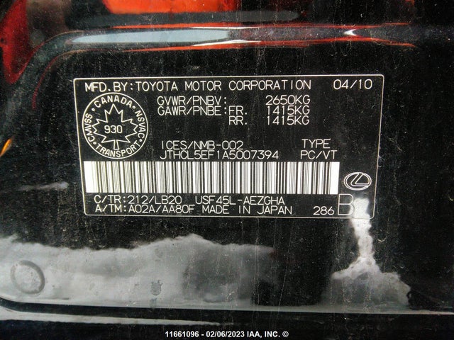 JTHCL5EF1A5007394 Lexus LS 460