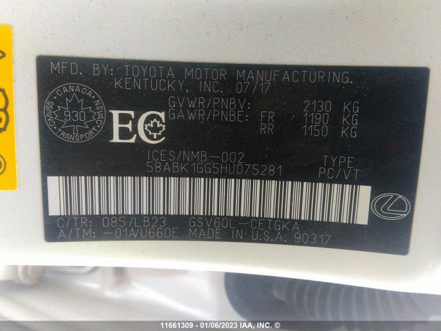 58ABK1GG5HU075281 Lexus ES 350