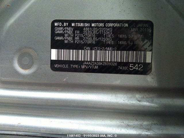 JA4AZ2A36KZ609326 Mitsubishi Outlander Es