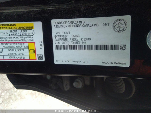 Honda CIVIC 2022 2HGFE1F90NH001449 Image 9
