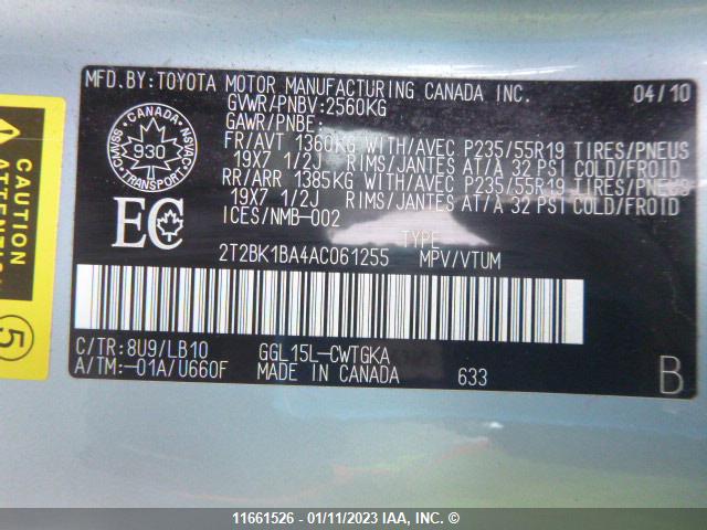 2T2BK1BA4AC061255 Lexus RX 350