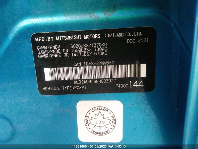 ML32AUHJ6NH003927 Mitsubishi Mirage Es/le