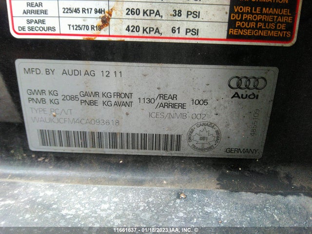 WAUKJCFM4CA093618 Audi A3 Premium Plus