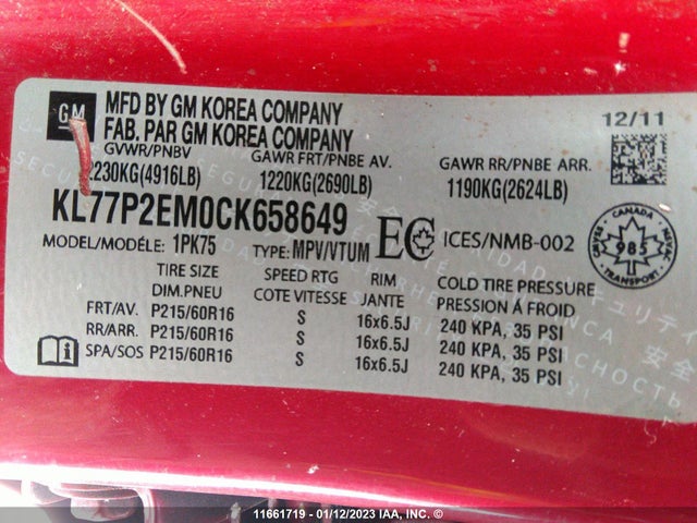 Chevrolet Orlando Lt 2012 KL77P2EM0CK658649 Image 10