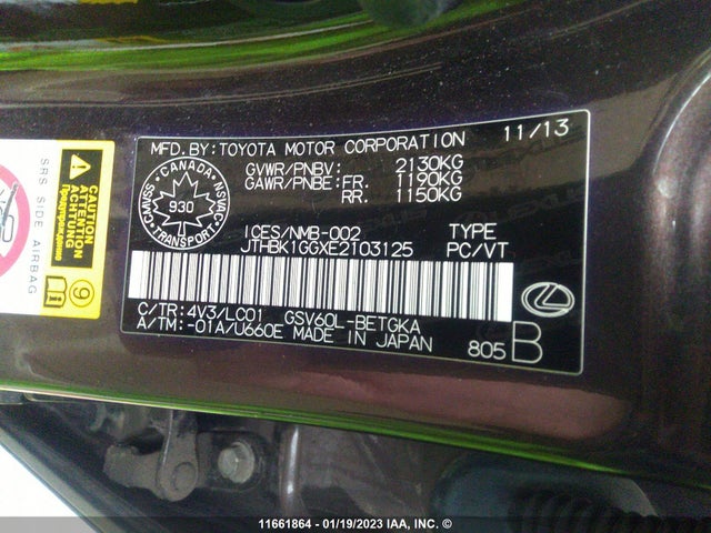 JTHBK1GGXE2103125 Lexus ES 350