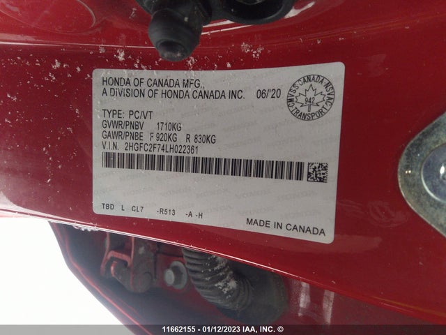 Honda CIVIC EX 2020 2HGFC2F74LH022361 Image 9