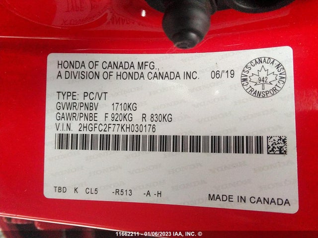 Honda CIVIC EX 2019 2HGFC2F77KH030176 Image 10