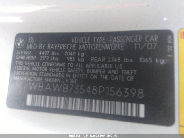 WBAWB73548P156398 BMW 335 I