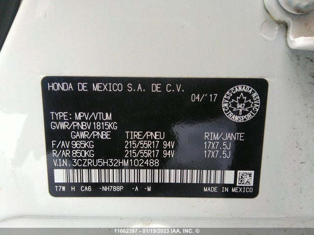 Honda HR-V LX 2017 3CZRU5H32HM102488 Image 11