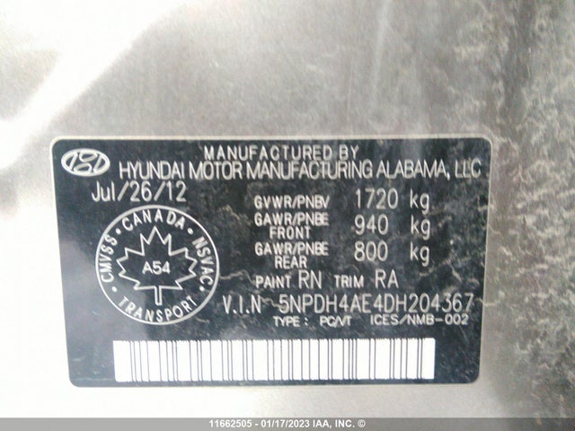 Hyundai Elantra 2013 5NPDH4AE4DH204367 Image 10