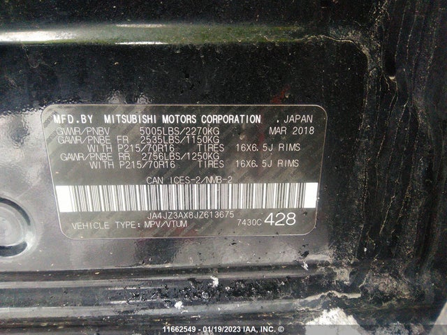 JA4JZ3AX8JZ613675 Mitsubishi Outlander Se/sel