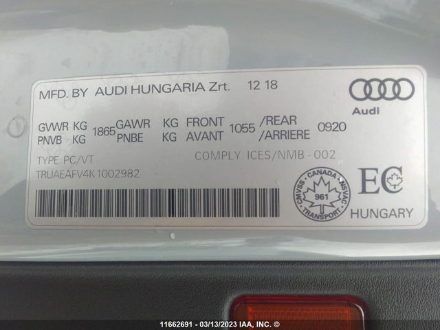 TRUAEAFV4K1002982 Audi TT
