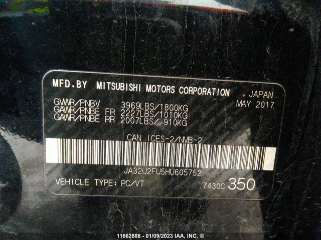 JA32U2FU5HU605752 Mitsubishi Lancer