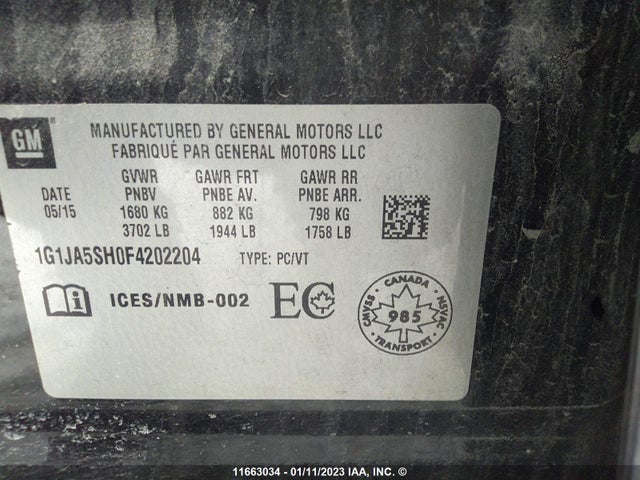 Chevrolet SONIC LS 2015 1G1JA5SH0F4202204 Image 9
