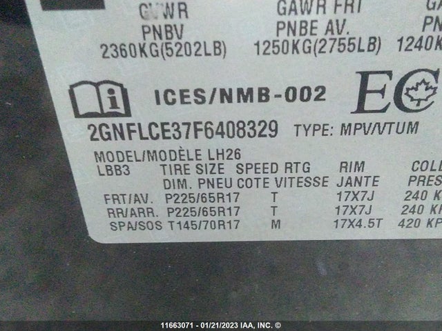Chevrolet EQUINOX LT 2015 2GNFLCE37F6408329 Image 9