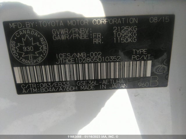JTHCE1D28G5010352 Lexus IS 350