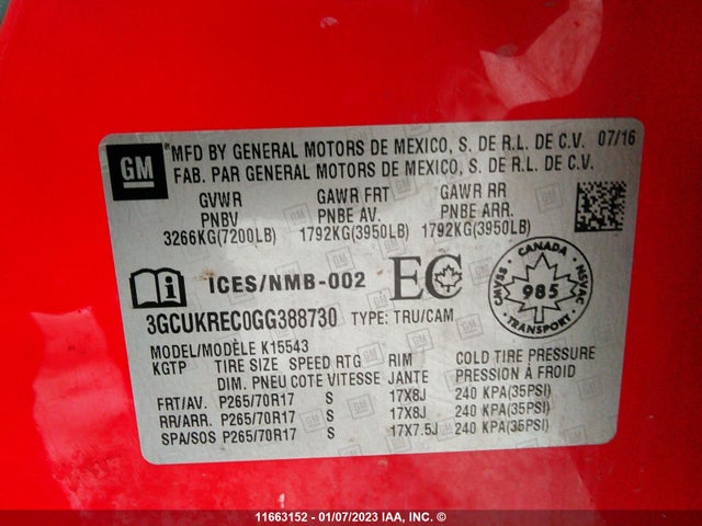 Chevrolet Silverado K1500 Lt 2016 3GCUKREC0GG388730 Image 9