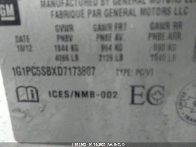 Chevrolet CRUZE LT 2013 1G1PC5SBXD7173807 Image 10