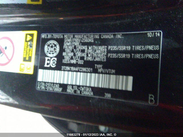 2T2BK1BA4FC286301 Lexus Rx 350/base/f Sport