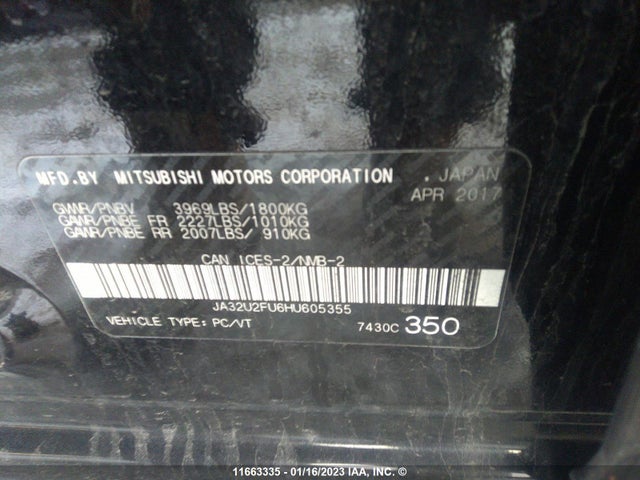 JA32U2FU6HU605355 Mitsubishi LANCER ES