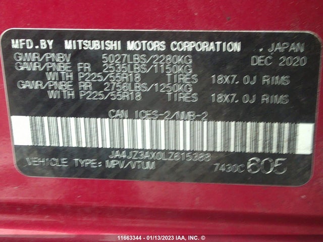 JA4JZ3AX0LZ615388 Mitsubishi Outlander Se/sel/le