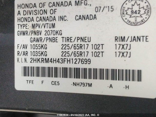 Honda CR-V SE 2015 2HKRM4H43FH127699 Image 10