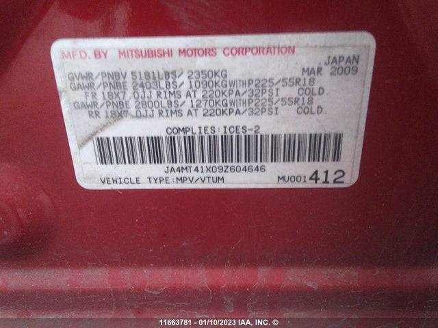 JA4MT41X09Z604646 Mitsubishi Outlander Xls