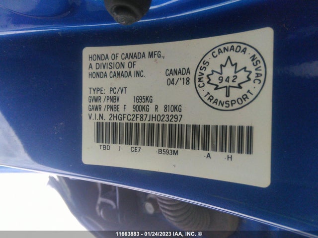 Honda Civic 2018 2HGFC2F87JH023297 Image 10