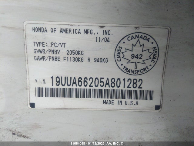 19UUA66205A801282 Acura TL