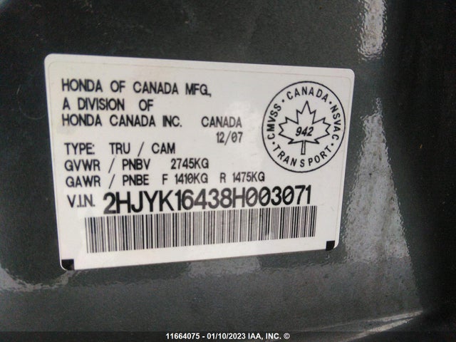 Honda Ridgeline Rts 2008 2HJYK16438H003071 Image 10